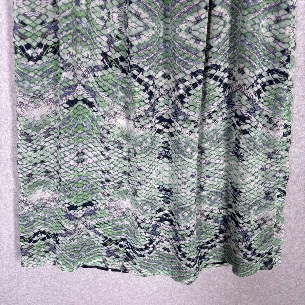 Cabi Reversible Midi Skirt Small Green Navy Snakeskin Abstract Smocked Waist 764